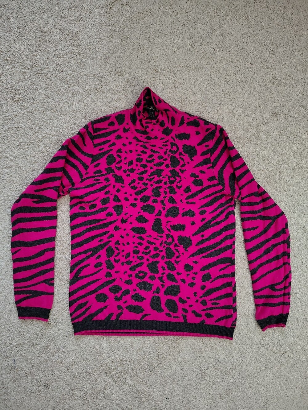 Renuar Hot Pink and Black Animal Print Sweater